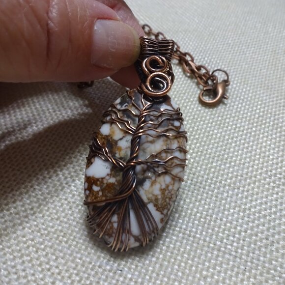 Rustic WILD HORSE JASPER Handmade COPPER WIRE-WRAPPED TREE Pendant/Chain #14C - Picture 4 of 4